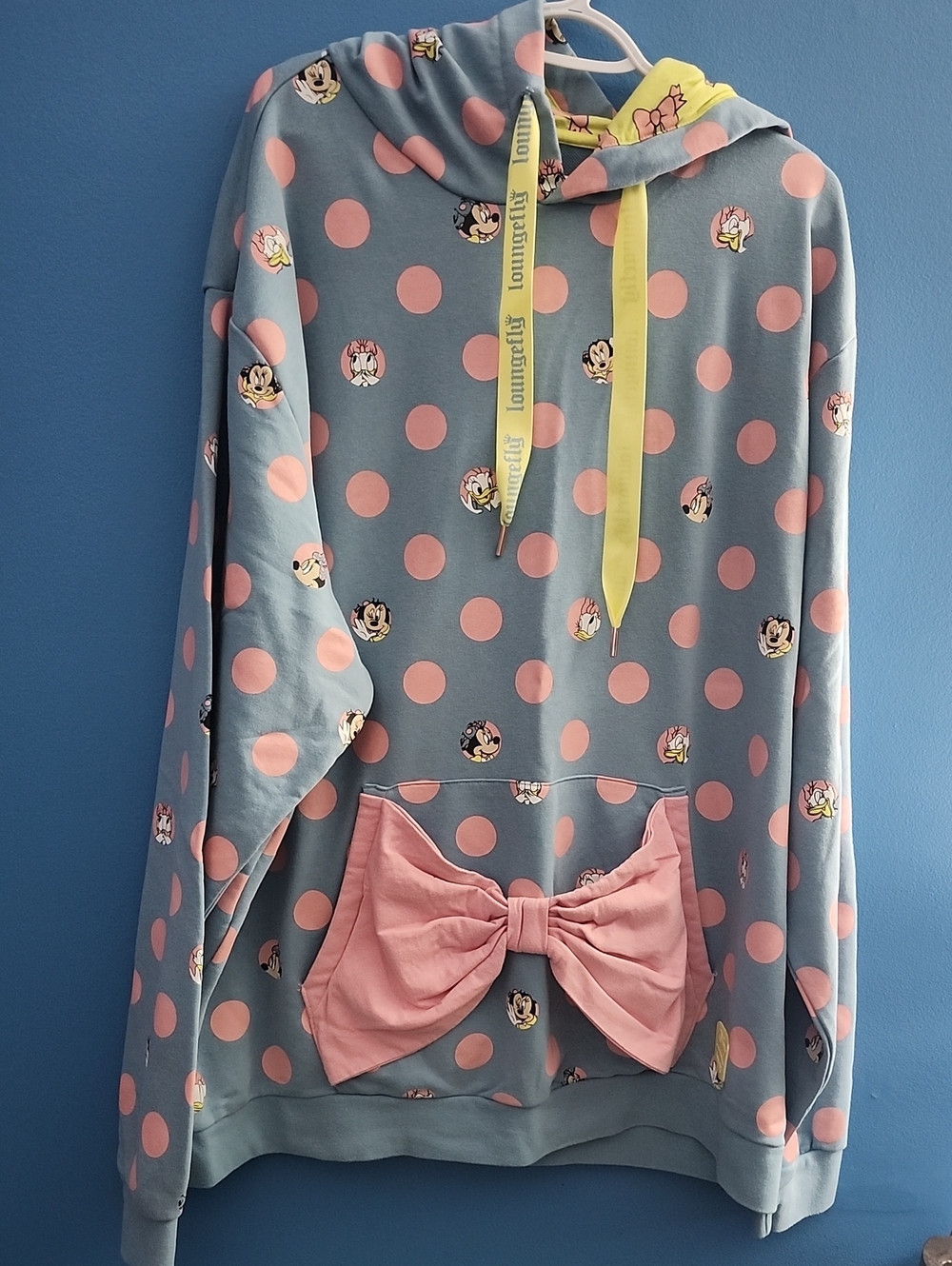 Womens Loungefly X Disney Blue & Pink Polka Dot Hoodie